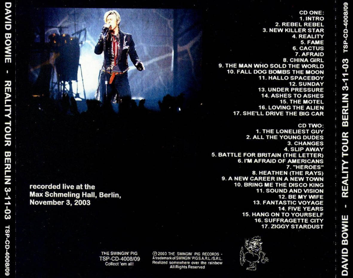 Cartula Trasera de David Bowie - Reality Tour