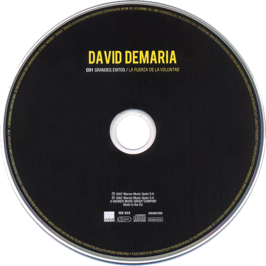 Cartula Cd1 de David Demaria - Grandes Exitos 1997/2007: La Fuerza De La Voluntad (Edicion Especial)