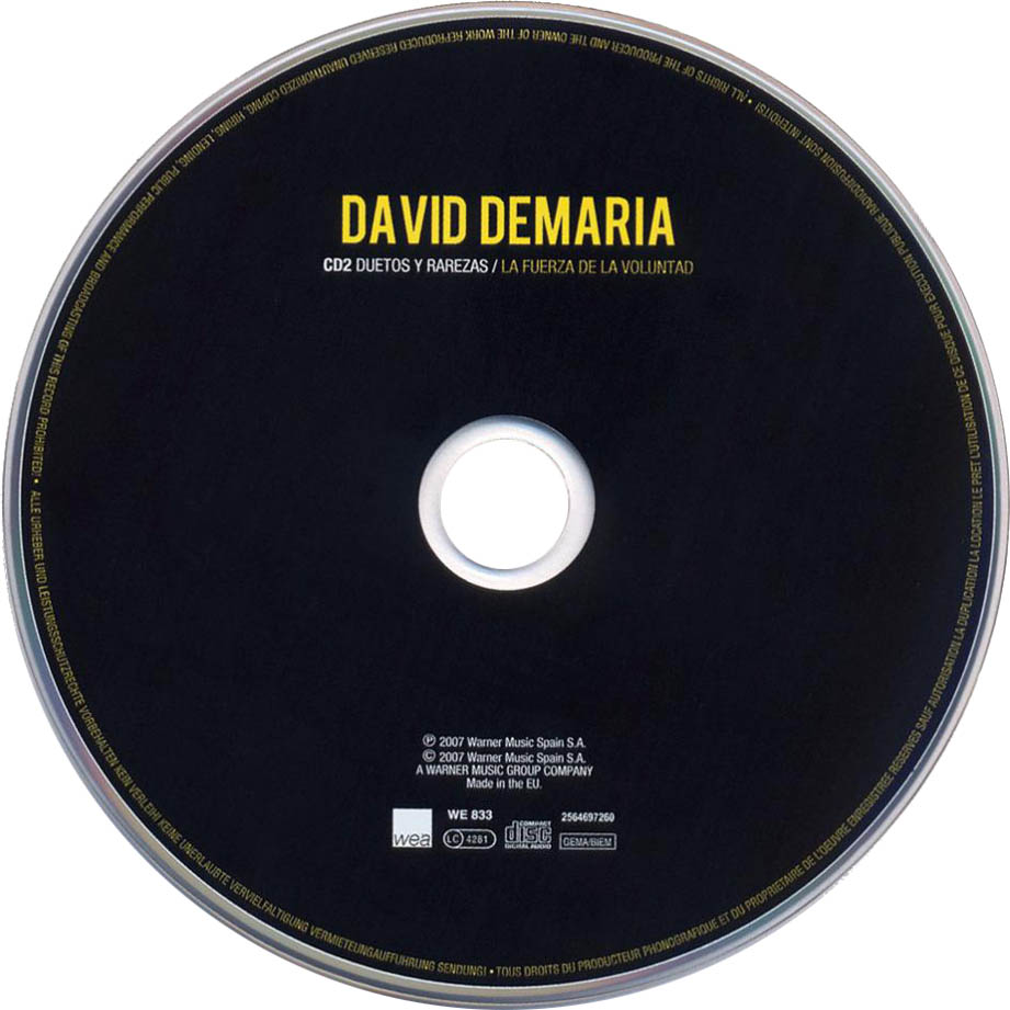 Cartula Cd2 de David Demaria - Grandes Exitos 1997/2007: La Fuerza De La Voluntad (Edicion Especial)