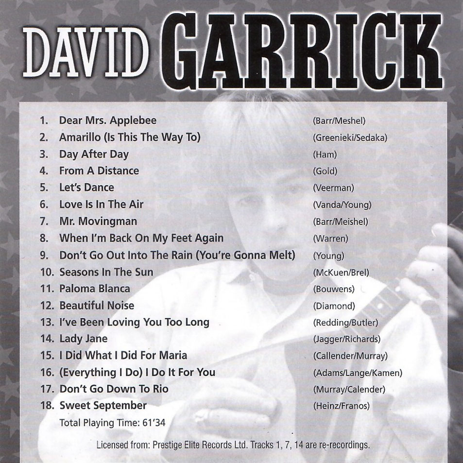 Cartula Interior Frontal de David Garrick - David Garrick