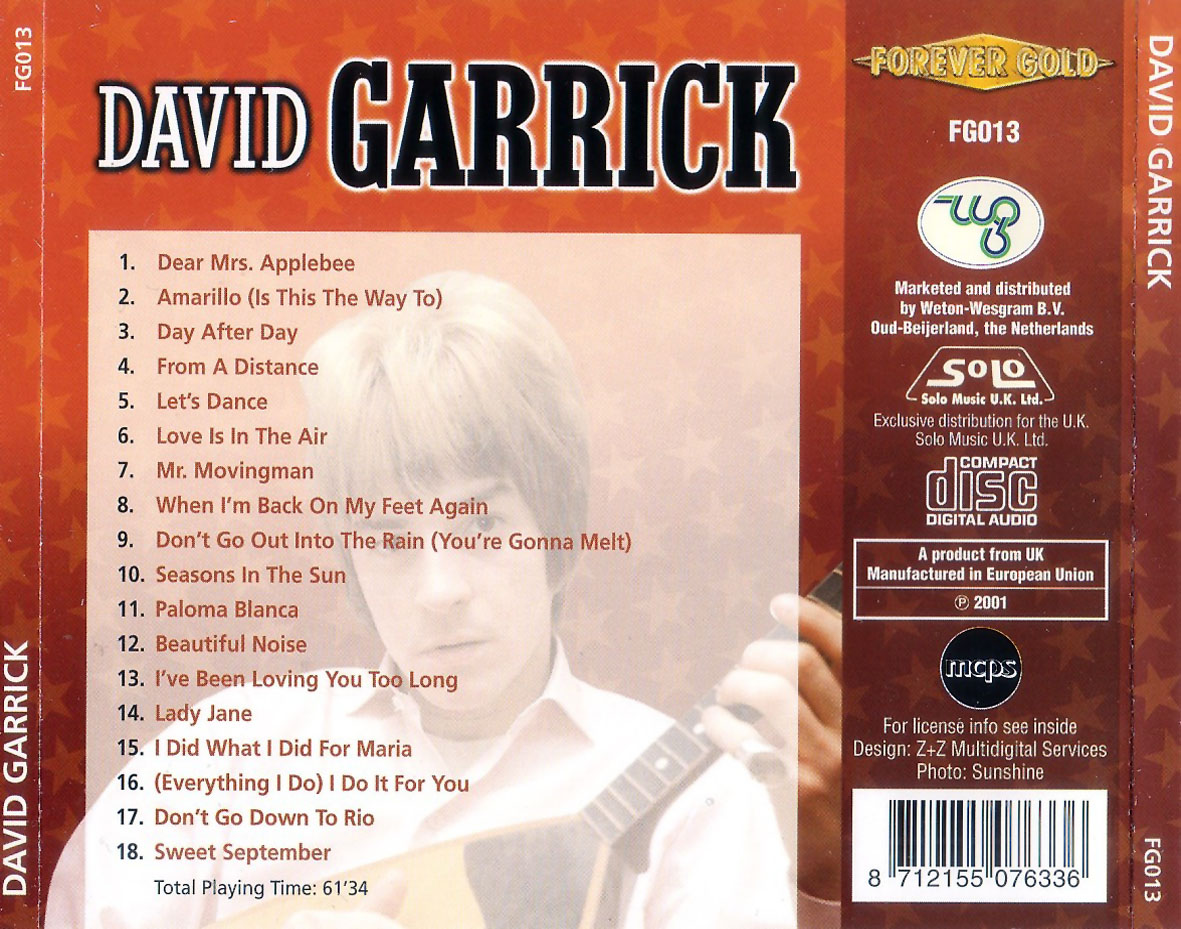 Car�tula Trasera de David Garrick - David Garrick