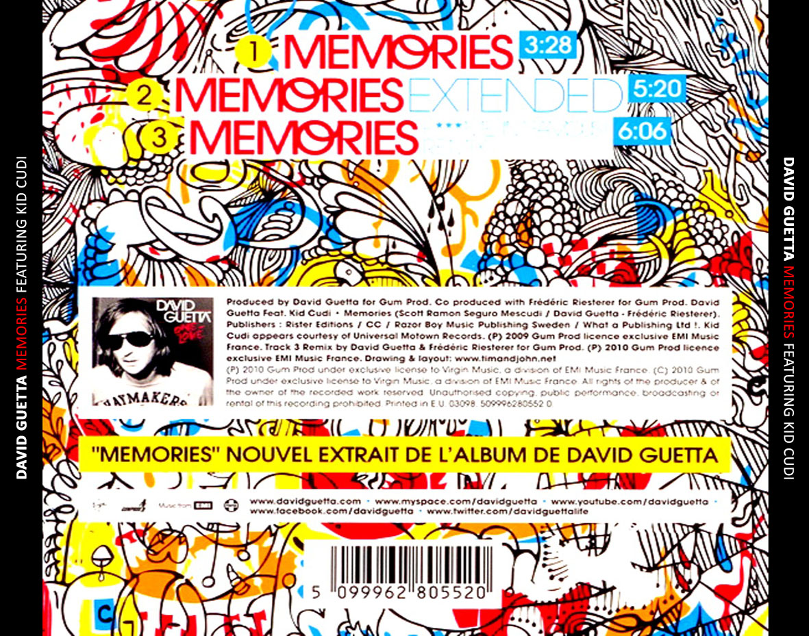 Cartula Trasera de David Guetta - Memories (Featuring Kid Cudi) (Cd Single)