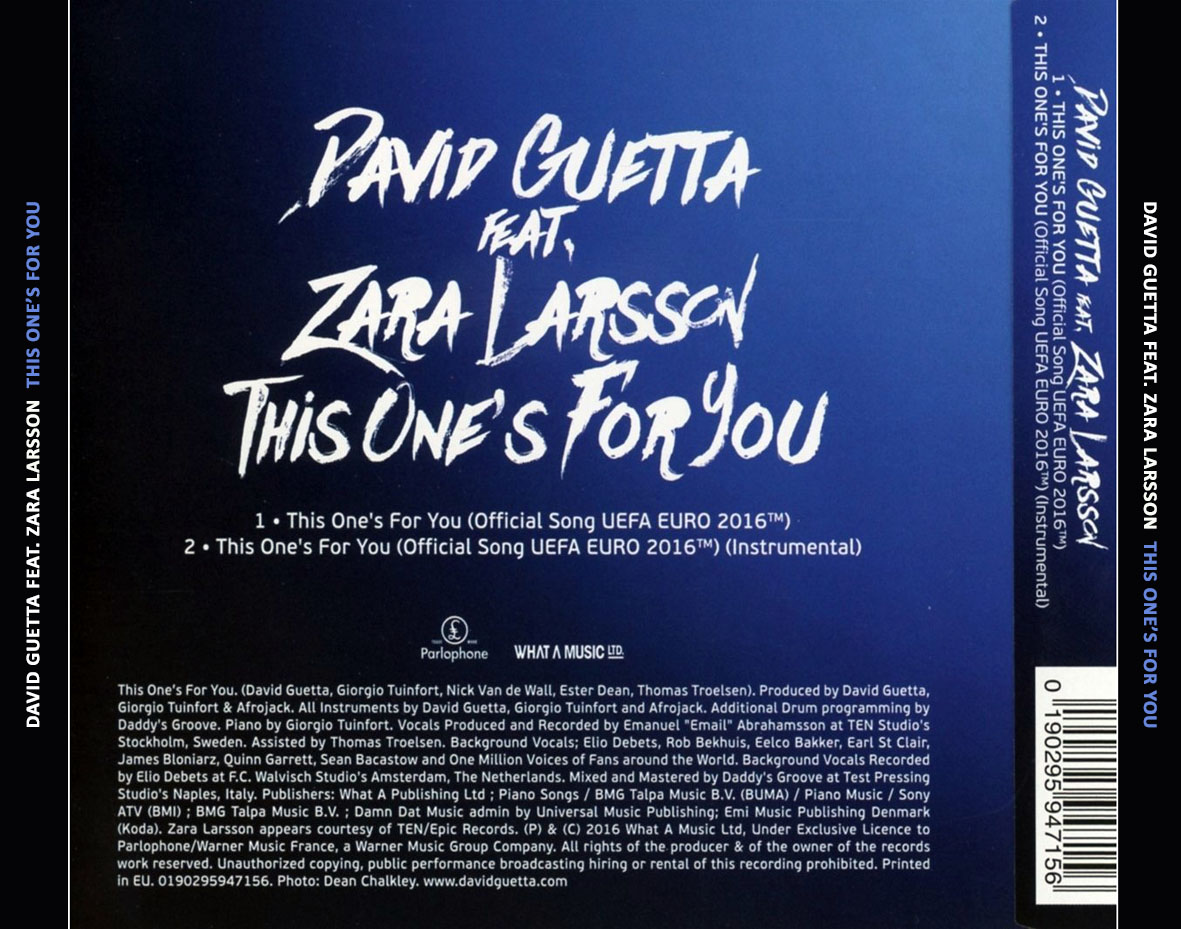 Cartula Trasera de David Guetta - This One's For You (Featuring Zara Larsson) (Cd Single)