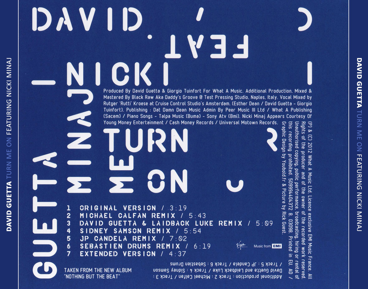 Cartula Trasera de David Guetta - Turn Me On (Featuring Nicki Minaj) (Cd Single)