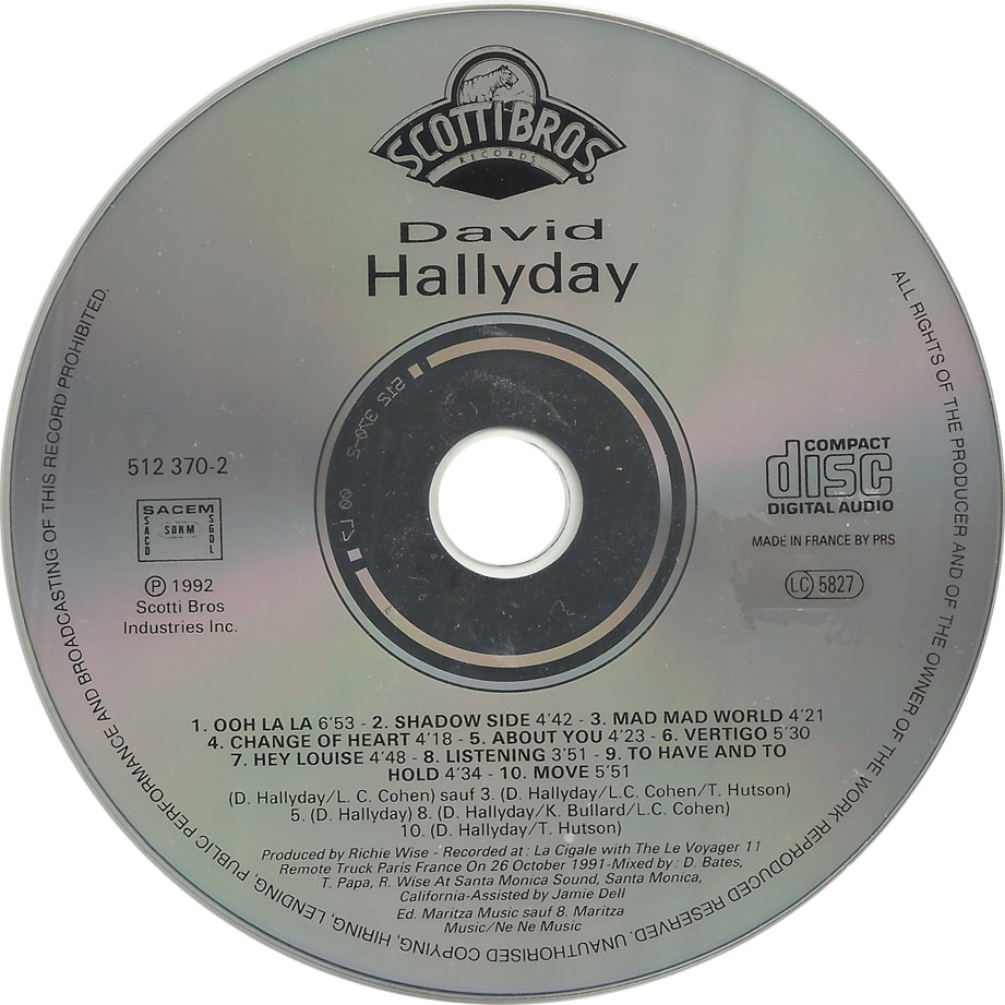 Cartula Cd1 de David Hallyday - On The Road Live