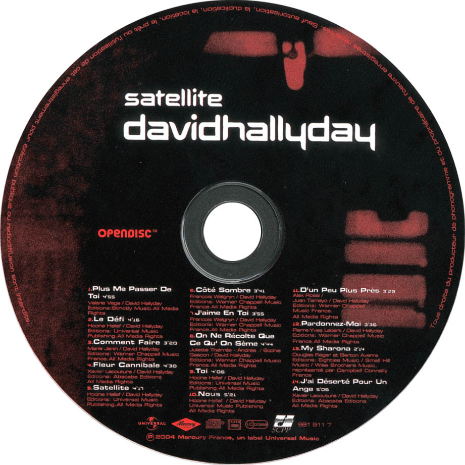 Cartula Cd de David Hallyday - Satellite