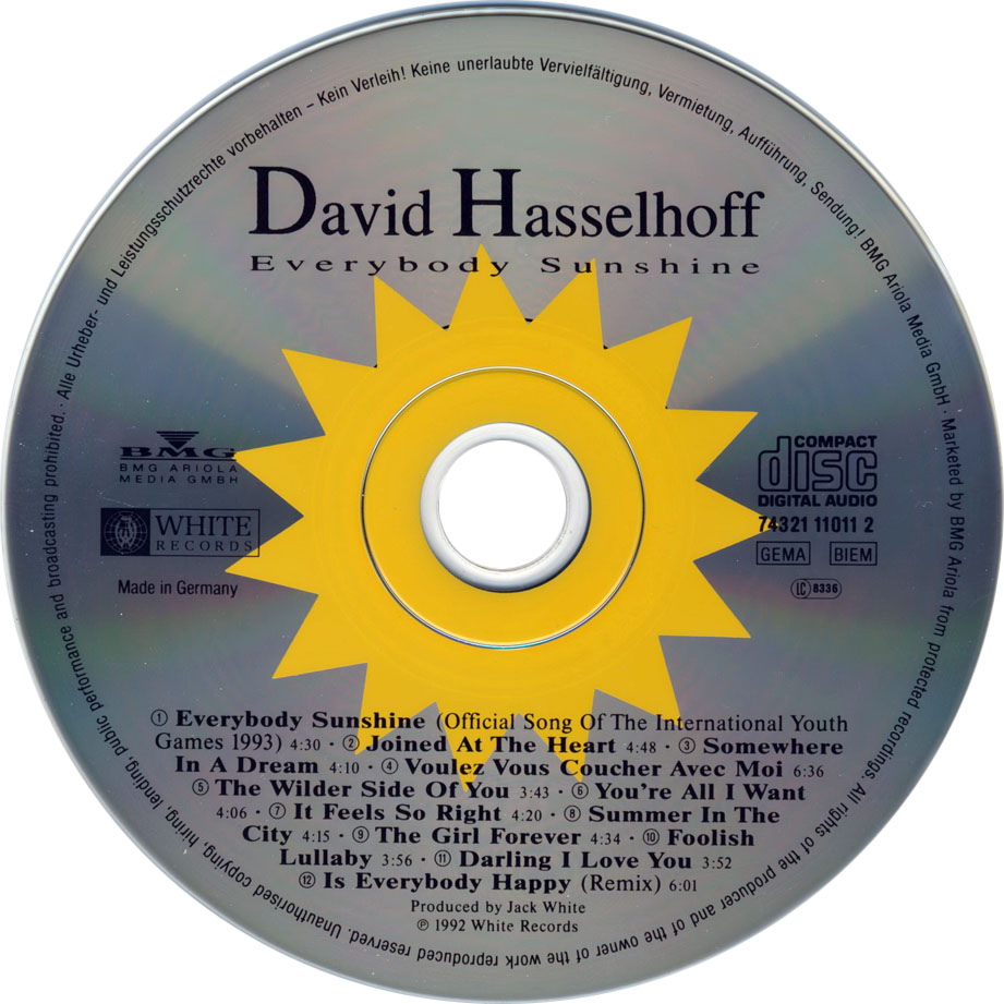 Cartula Cd de David Hasselhoff - Everybody Sunshine