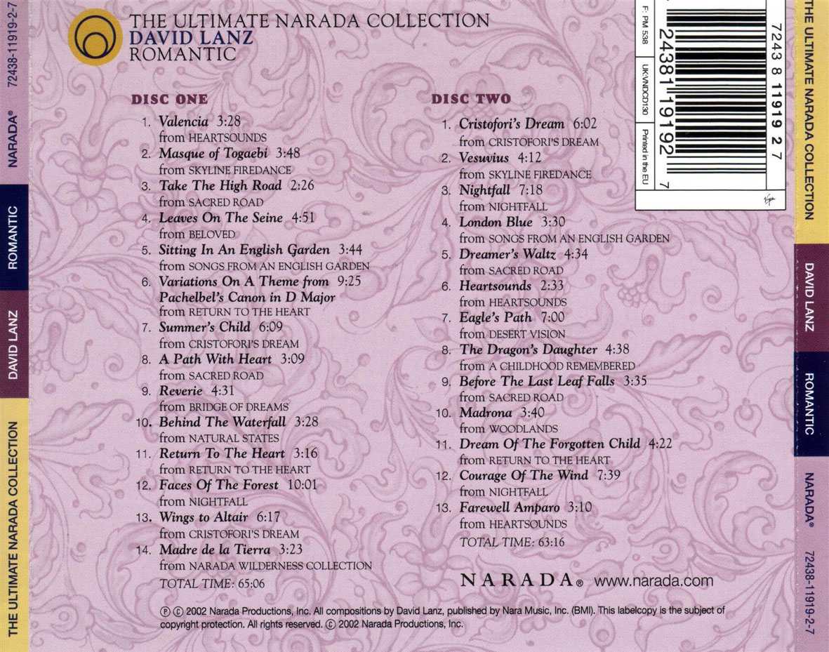 Cartula Trasera de David Lanz - Romantic: The Ultimate Narada Collection