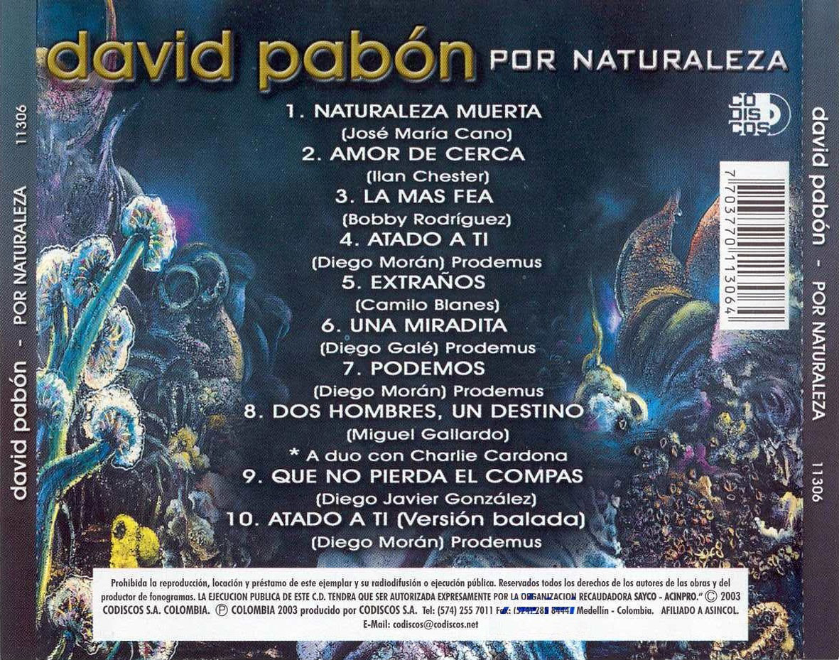Cartula Trasera de David Pabon - Por Naturaleza