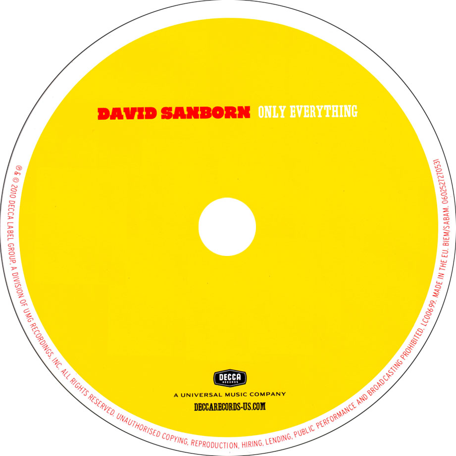 Cartula Cd de David Sanborn - Only Everything
