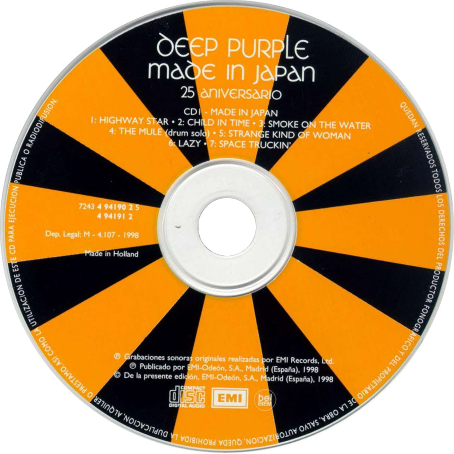 Cartula Cd1 de Deep Purple - Made In Japan - 25 Aniversario (Edicion Remasterizada)