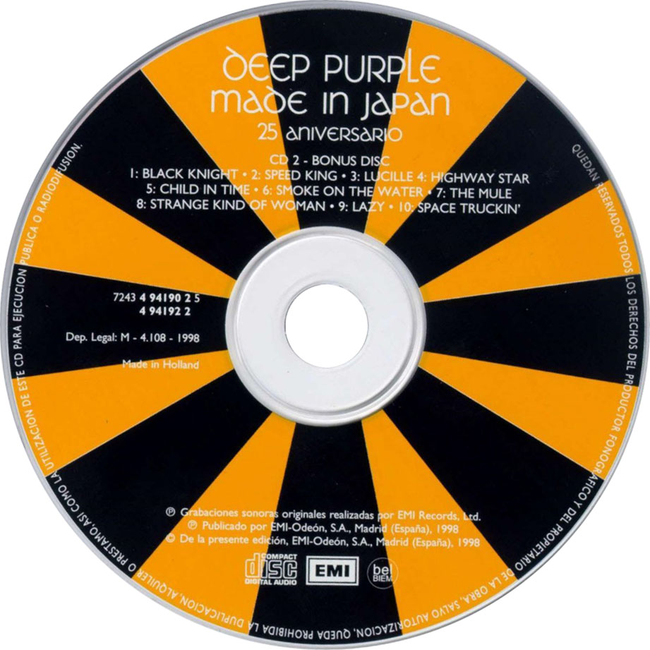 Cartula Cd2 de Deep Purple - Made In Japan - 25 Aniversario (Edicion Remasterizada)