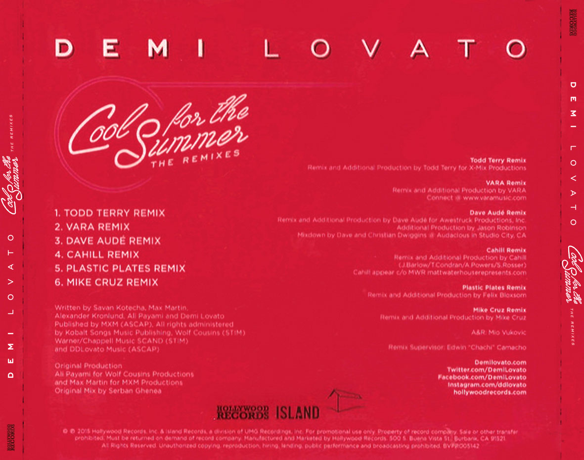 Cartula Trasera de Demi Lovato - Cool For The Summer: The Remixes (Ep)