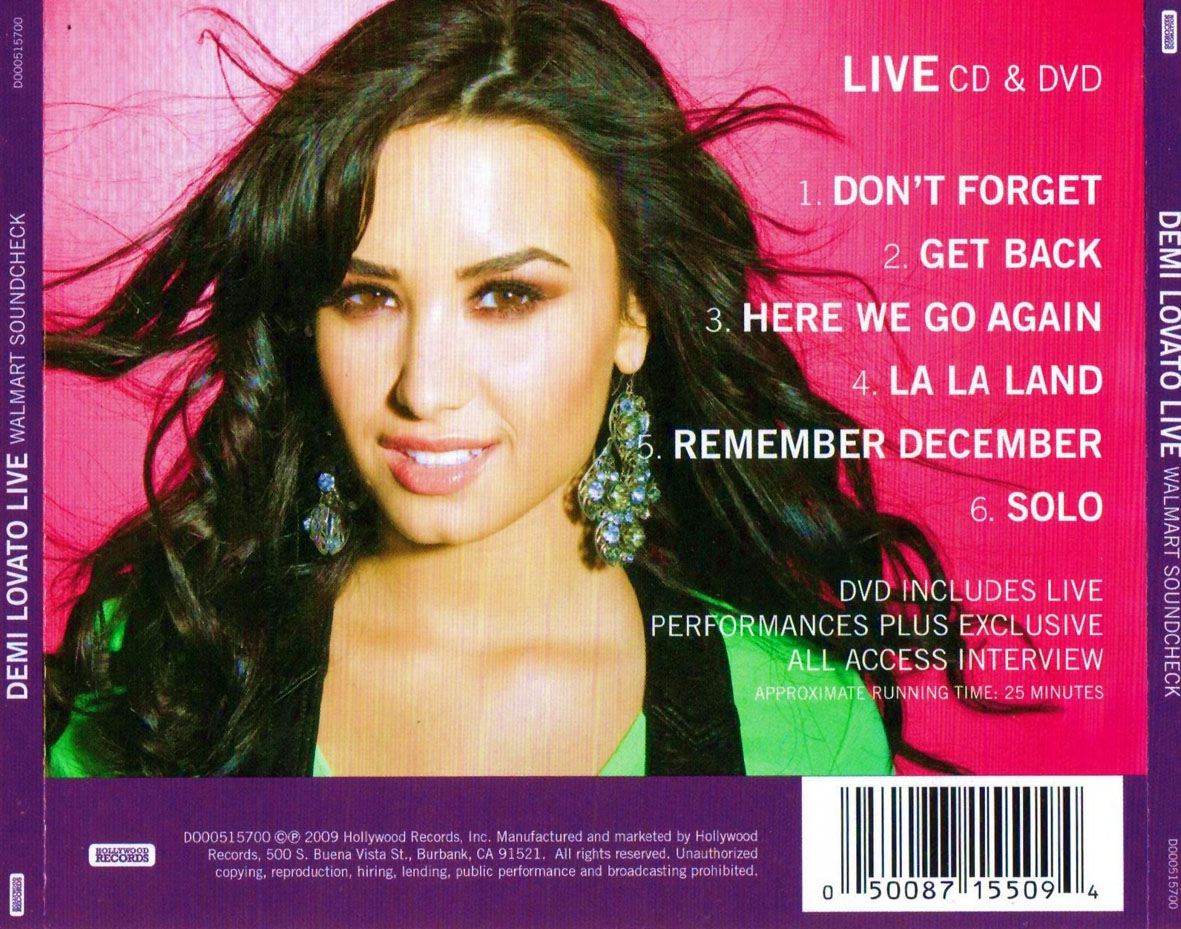 Cartula Trasera de Demi Lovato - Demi Lovato Live: Walmart Soundcheck