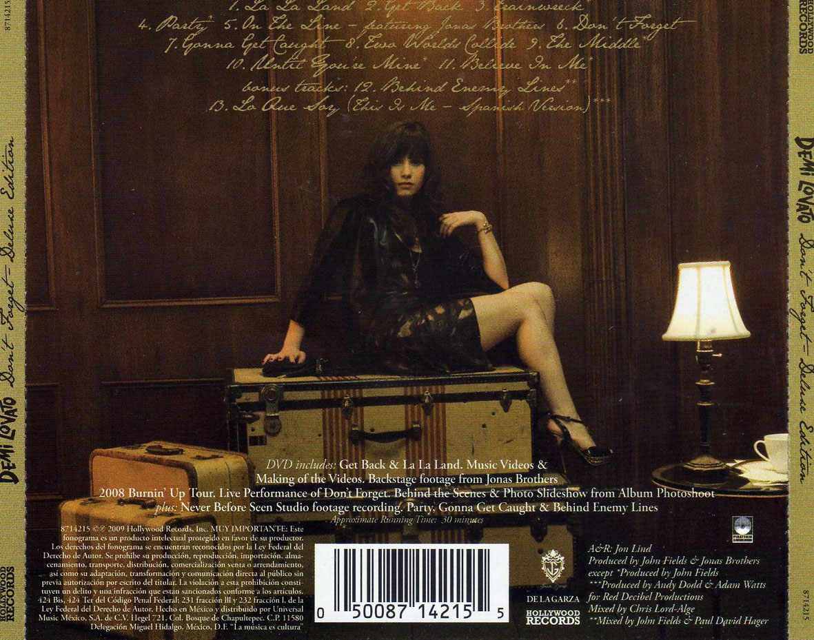 Cartula Trasera de Demi Lovato - Don't Forget (Deluxe Edition)