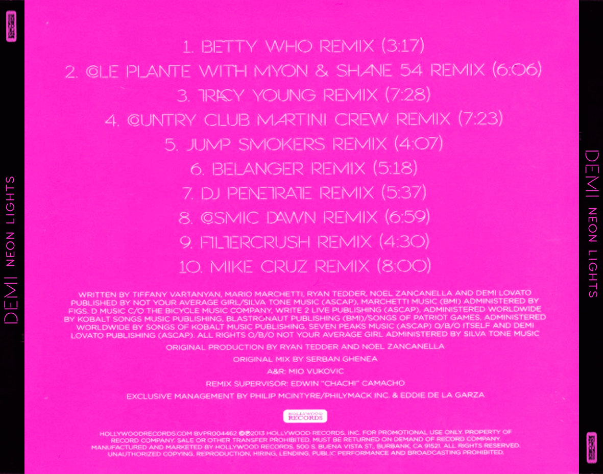 Cartula Trasera de Demi Lovato - Neon Lights (Remixes) (Ep)