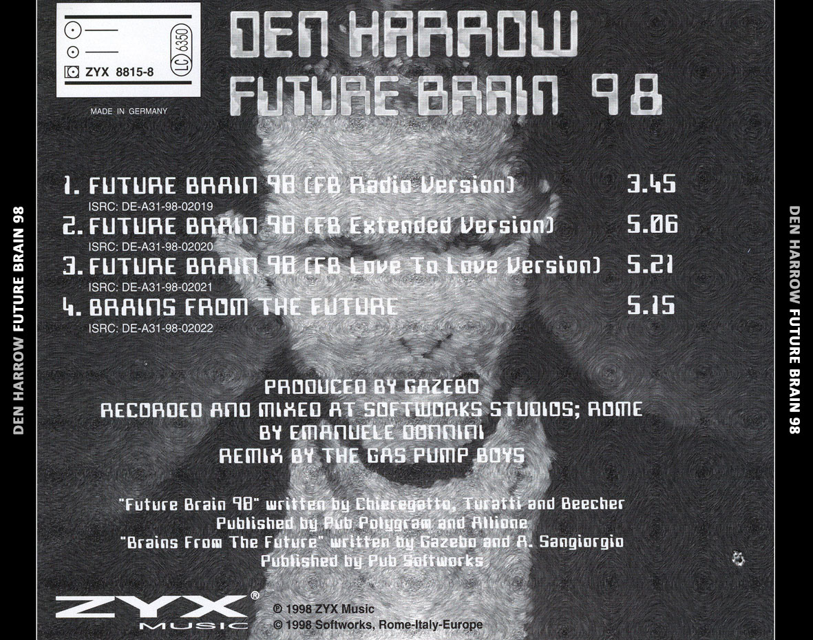 Cartula Trasera de Den Harrow - Future Brain '98 (Cd Single)