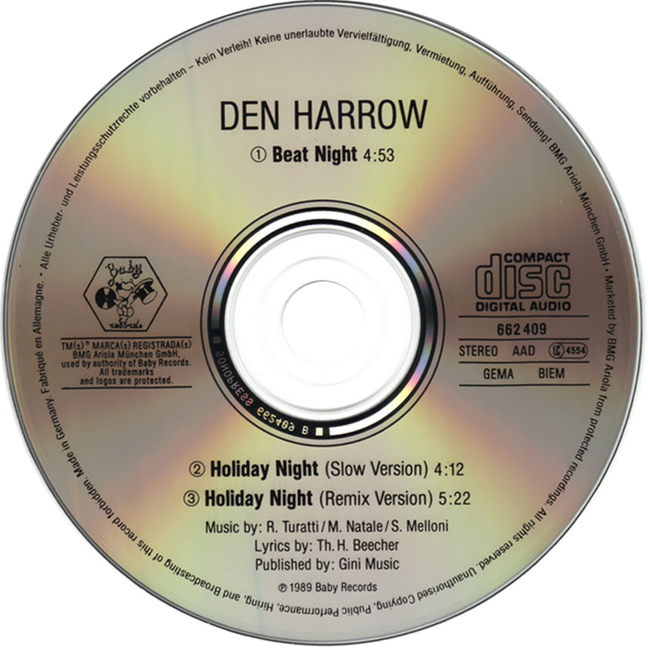 Cartula Cd de Den Harrow - Holiday Night (Cd Single)