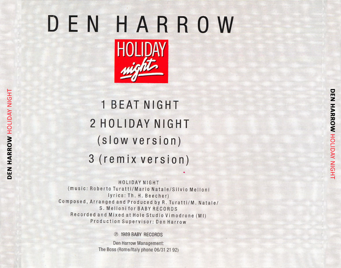 Cartula Trasera de Den Harrow - Holiday Night (Cd Single)