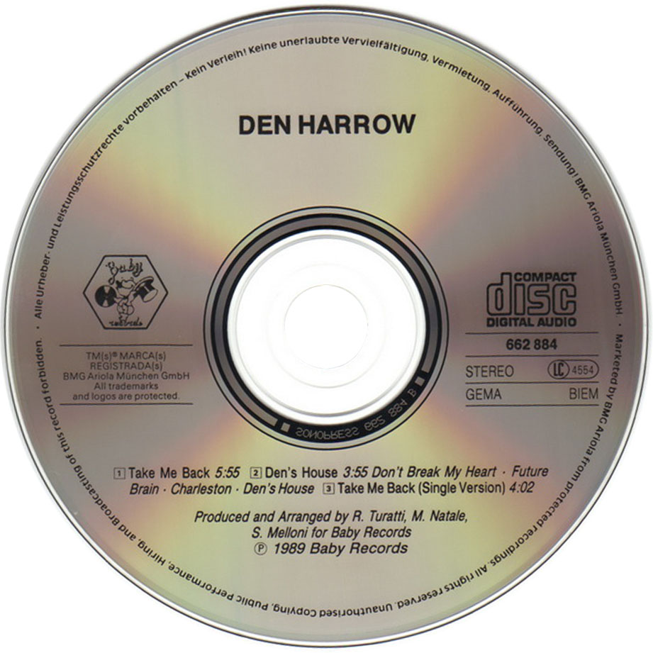 Cartula Cd de Den Harrow - Take Me Back (Cd Single)