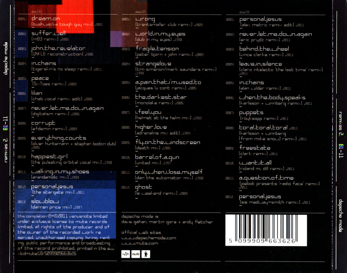 Cartula Trasera de Depeche Mode - Remixes 2: 81-11 (3 Cd's)