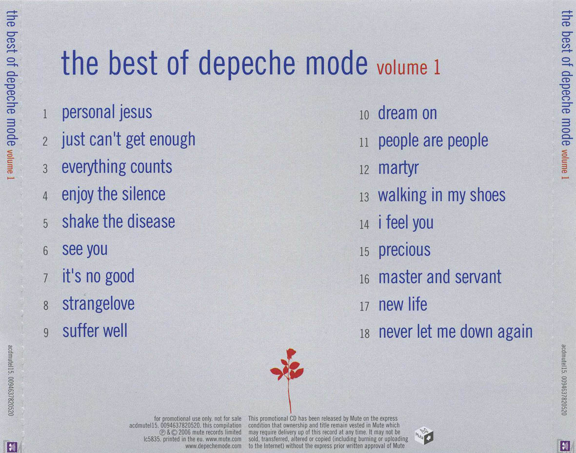 Cartula Trasera de Depeche Mode - The Best Of Depeche Mode Volume 1