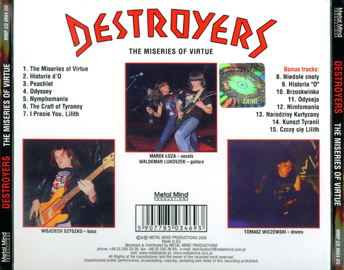 Cartula Trasera de Destroyers - The Miseries Of Virtue