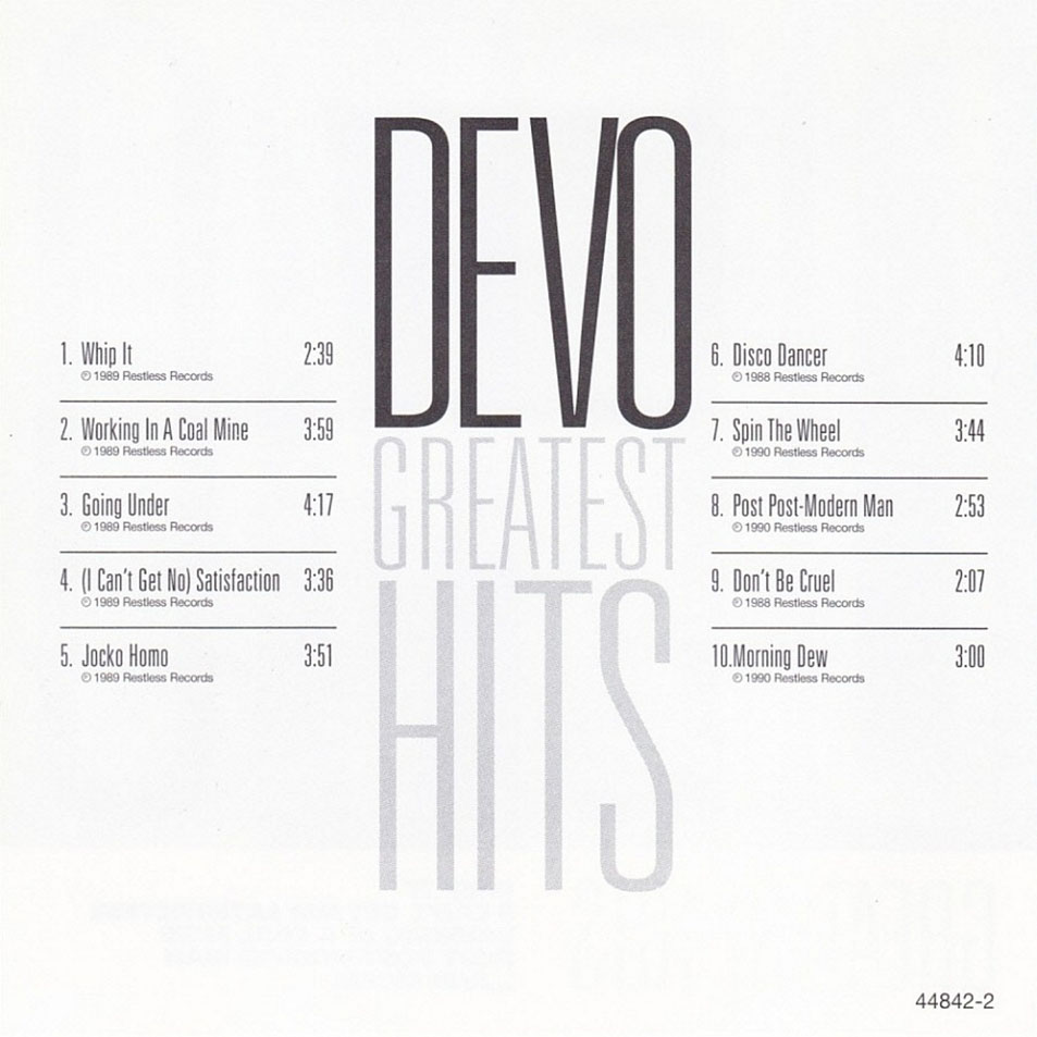 Cartula Interior Frontal de Devo - Greatest Hits (1998)