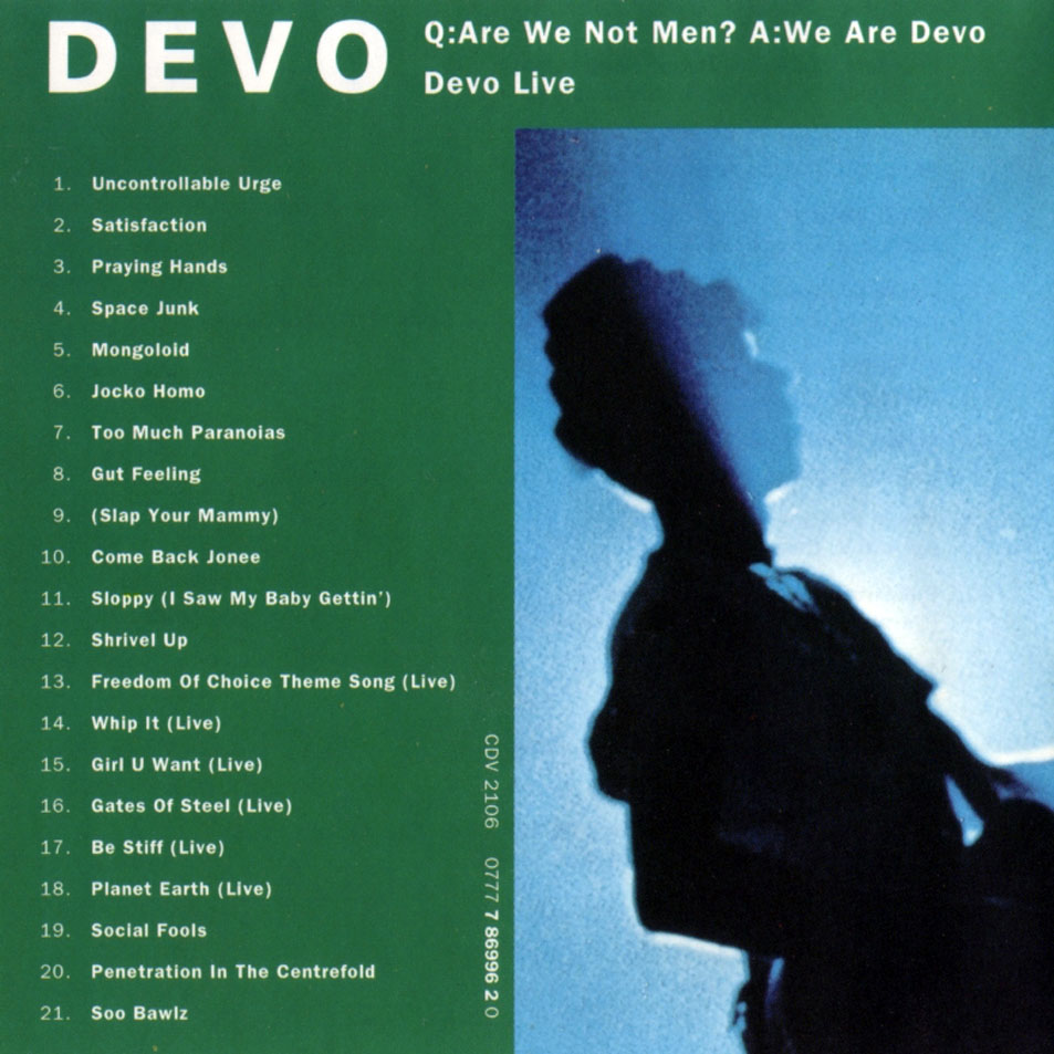 Cartula Interior Frontal de Devo - Q: Are We Not Men? A: We Are Devo! / Devo Live