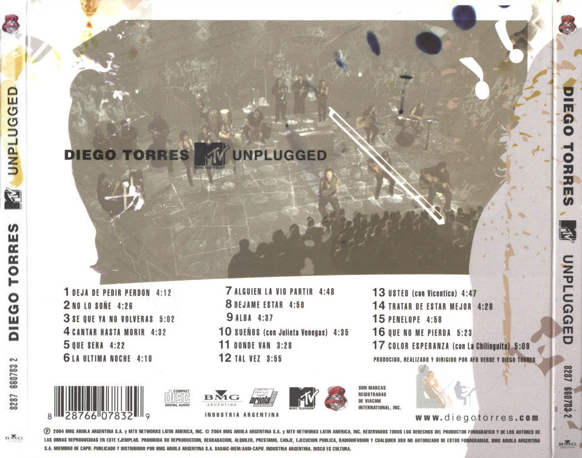 Cartula Trasera de Diego Torres - Mtv Unplugged