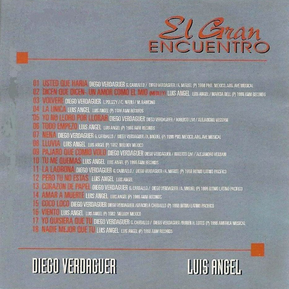 Cartula Interior Frontal de Diego Verdaguer & Luis Angel - El Gran Encuentro