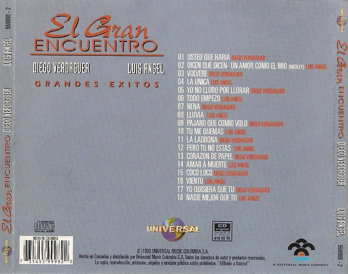 Cartula Trasera de Diego Verdaguer & Luis Angel - El Gran Encuentro