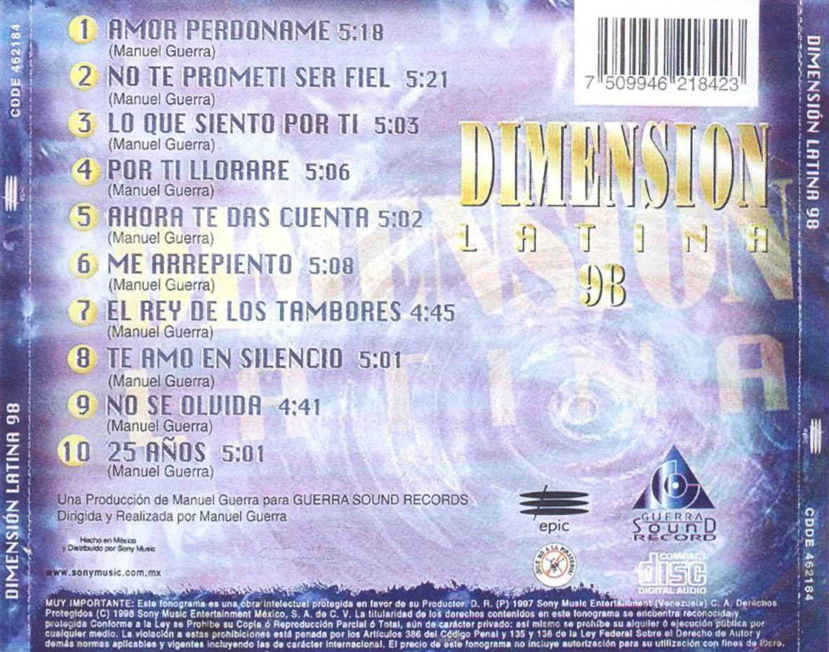 Cartula Trasera de Dimension Latina - Dimension Latina 98