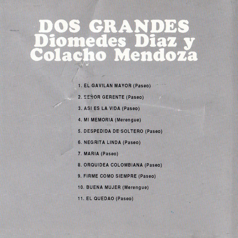 Cartula Interior Frontal de Diomedes Diaz & Colacho Mendoza - Dos Grandes
