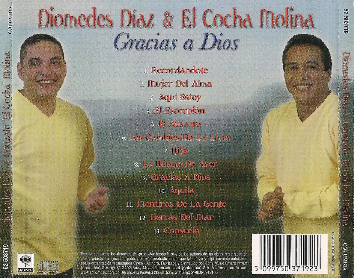 Cartula Trasera de Diomedes Diaz & El Cocha Molina - Gracias A Dios