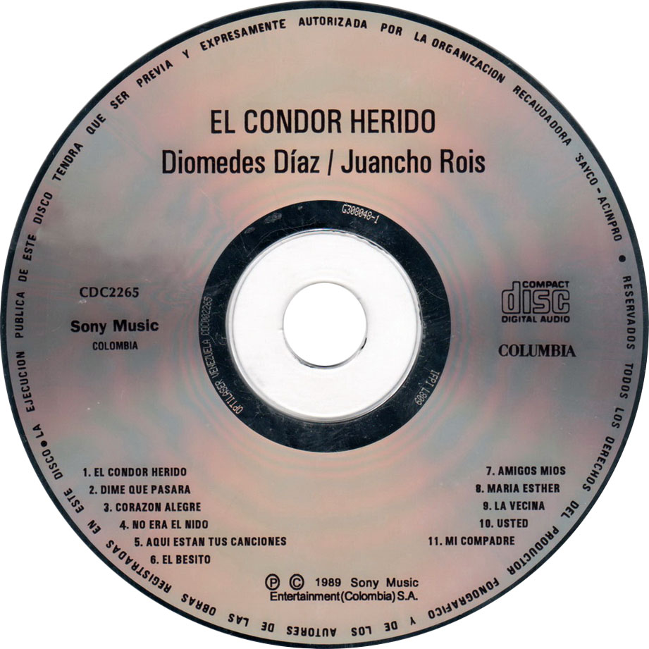 Cartula Cd de Diomedes Diaz & Juancho Rois - El Condor Herido