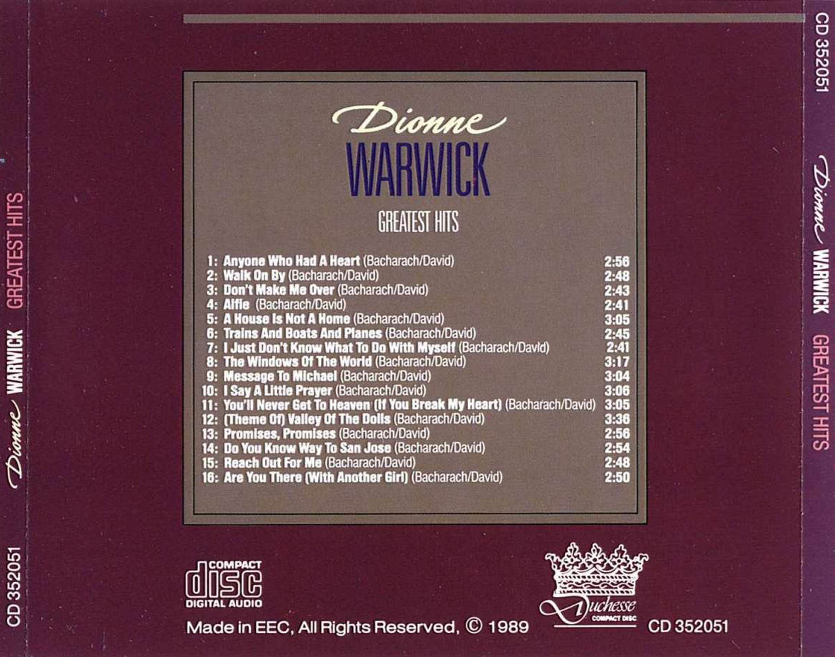 Cartula Trasera de Dionne Warwick - Greatest Hits