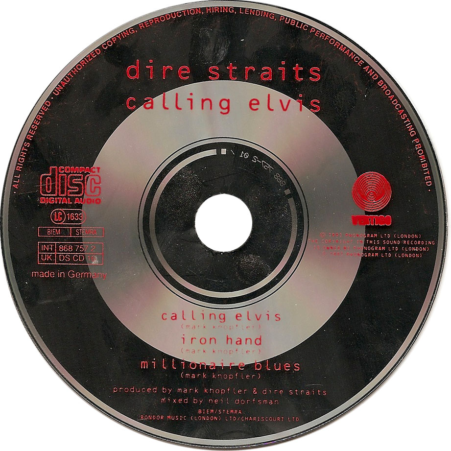 Cartula Cd de Dire Straits - Calling Elvis (Cd Single)