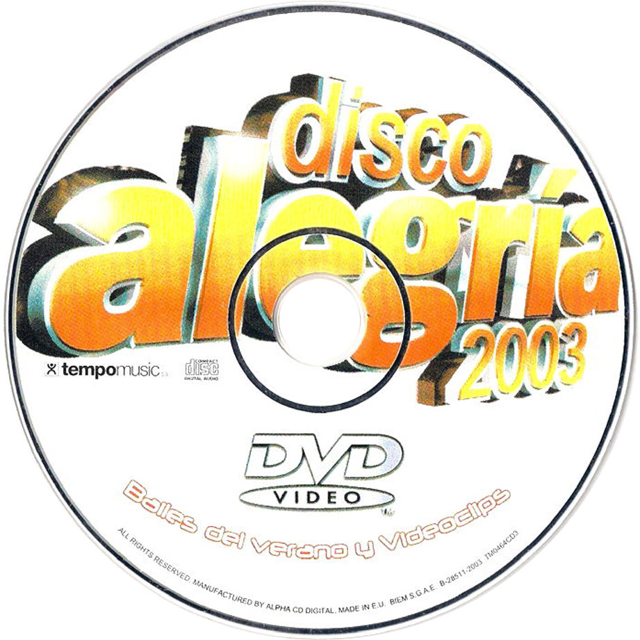 Cartula Dvd de Disco Alegria 2003