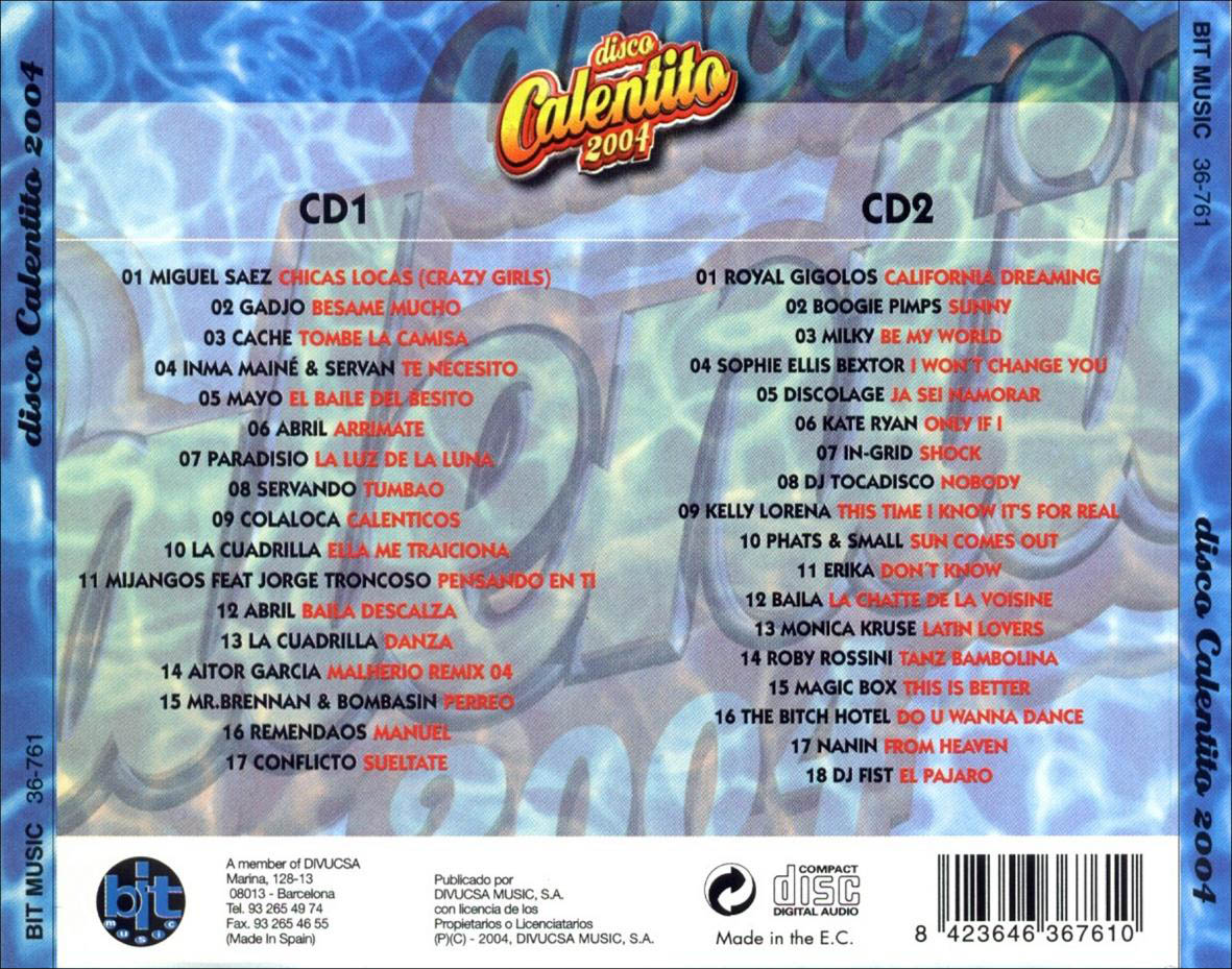 Cartula Trasera de Disco Calentito 2004