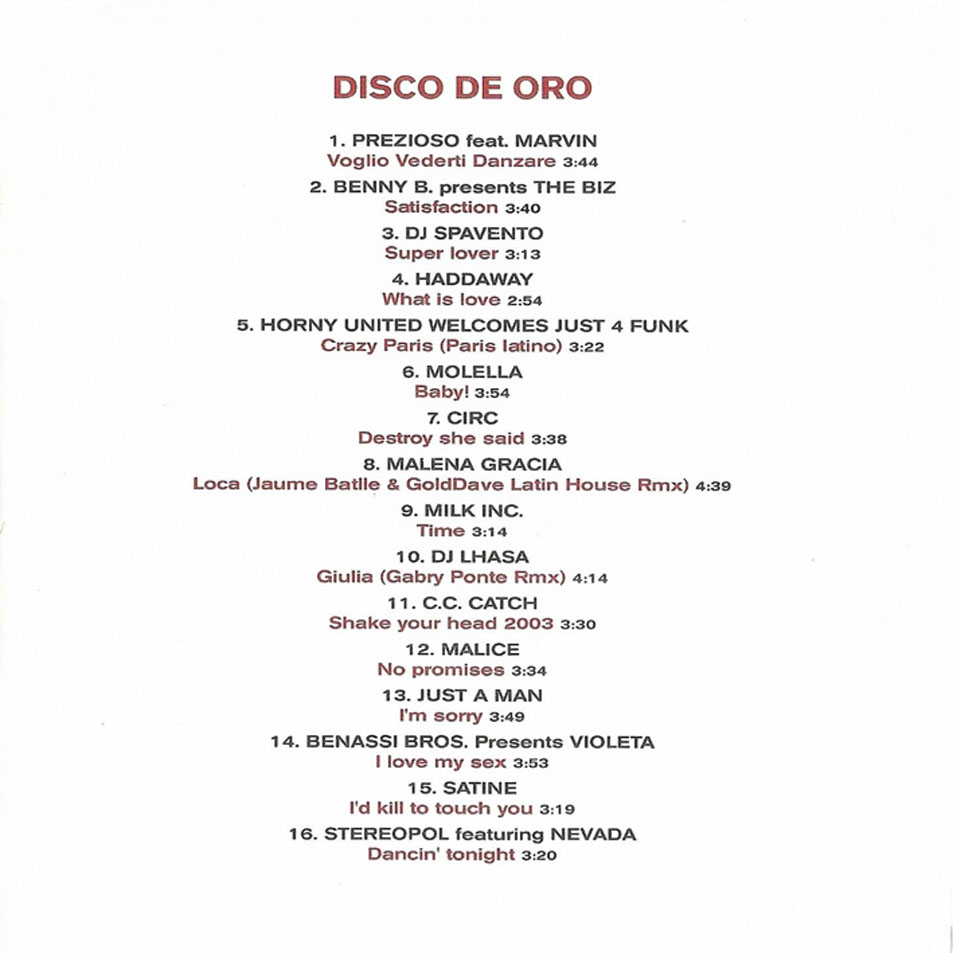 Cartula Interior Frontal de Disco De Oro