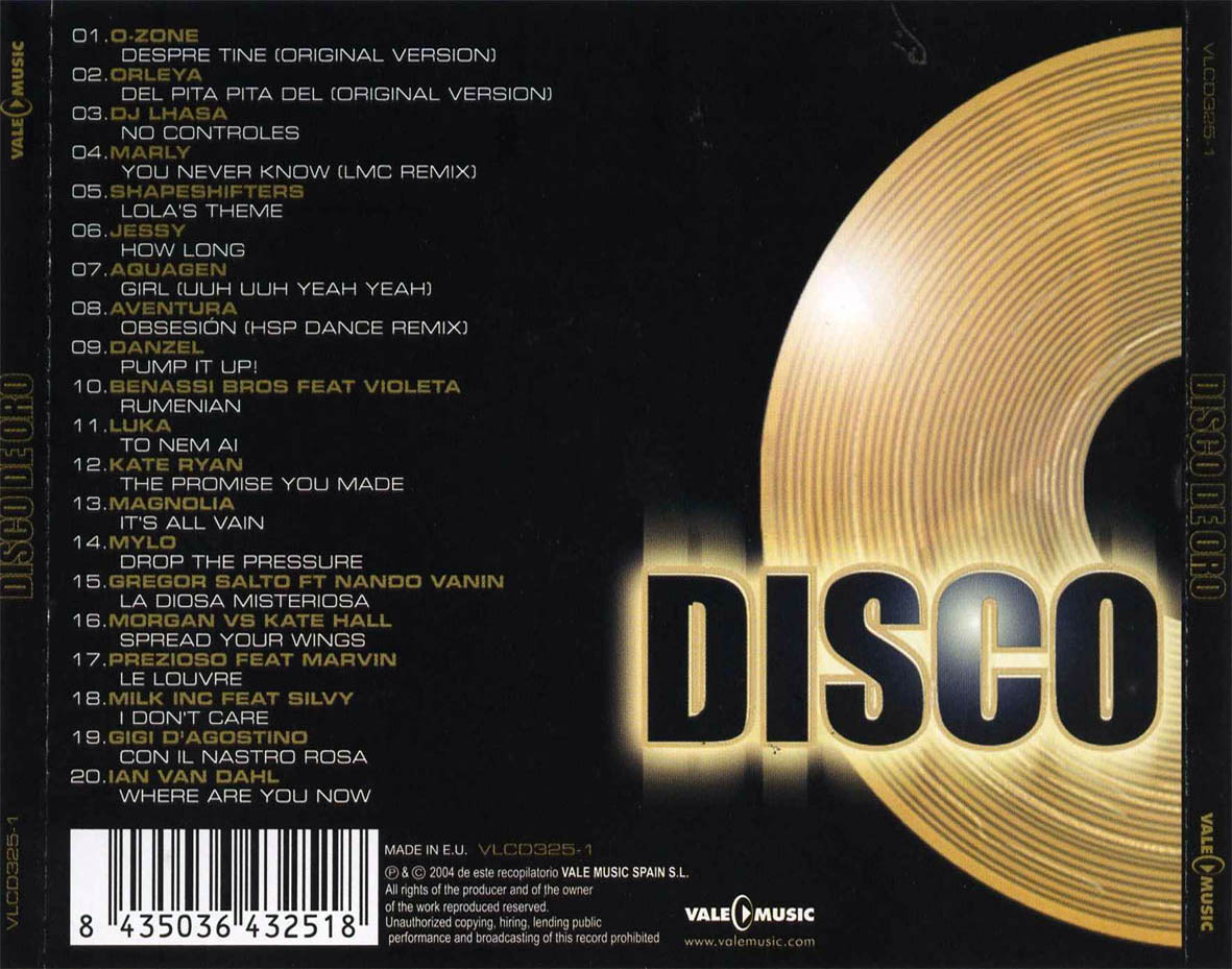Cartula Trasera de Disco De Oro 2004