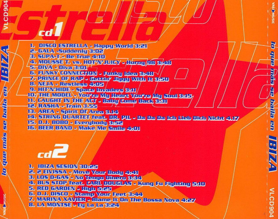 Cartula Trasera de Disco Estrella Volumen 1 Cd1 Y 2