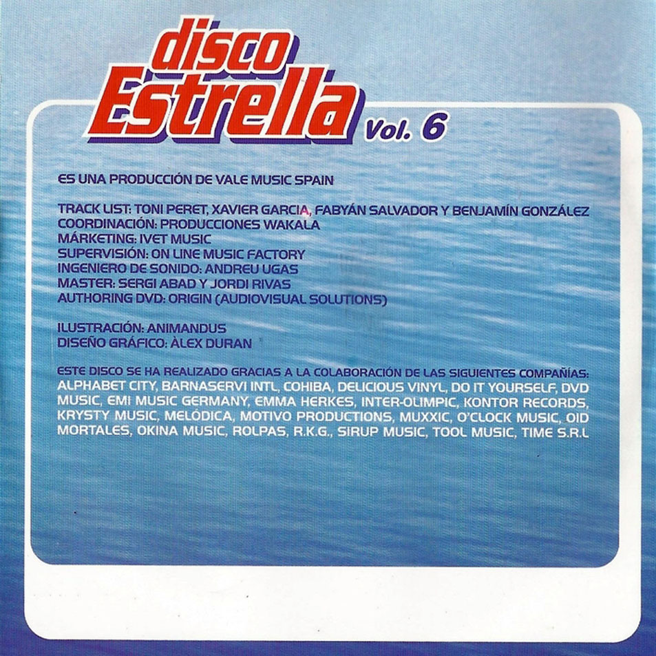 Cartula Interior Frontal de Disco Estrella Volumen 6 Cd 1 Y 2