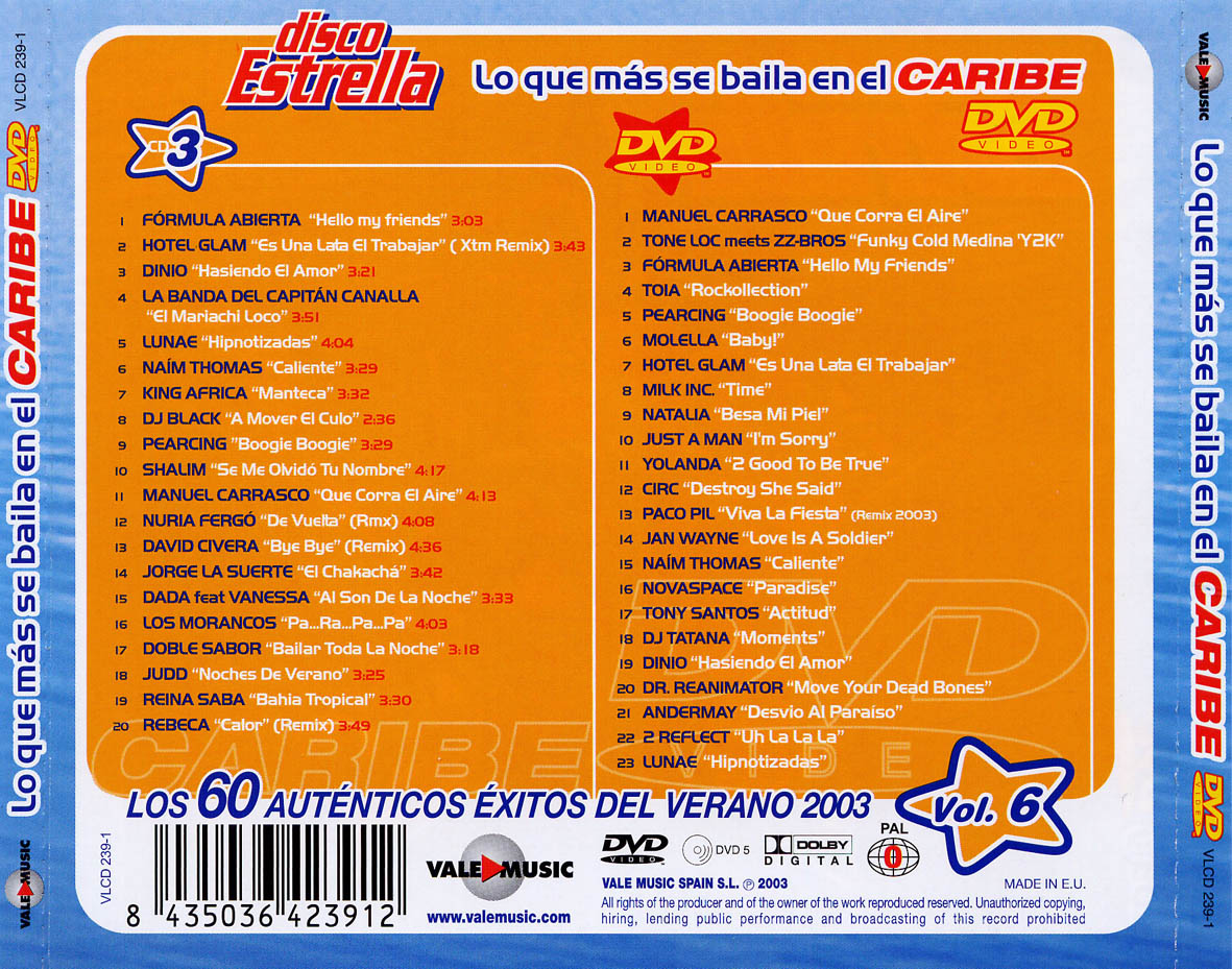 Cartula Trasera de Disco Estrella Volumen 6 Cd 3 Y Dvd