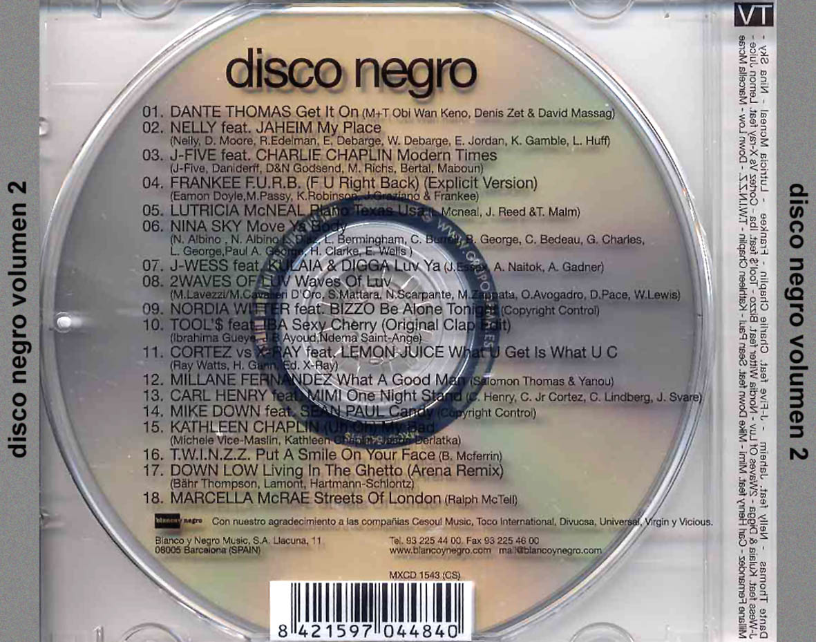 Cartula Trasera de Disco Negro Volumen 2