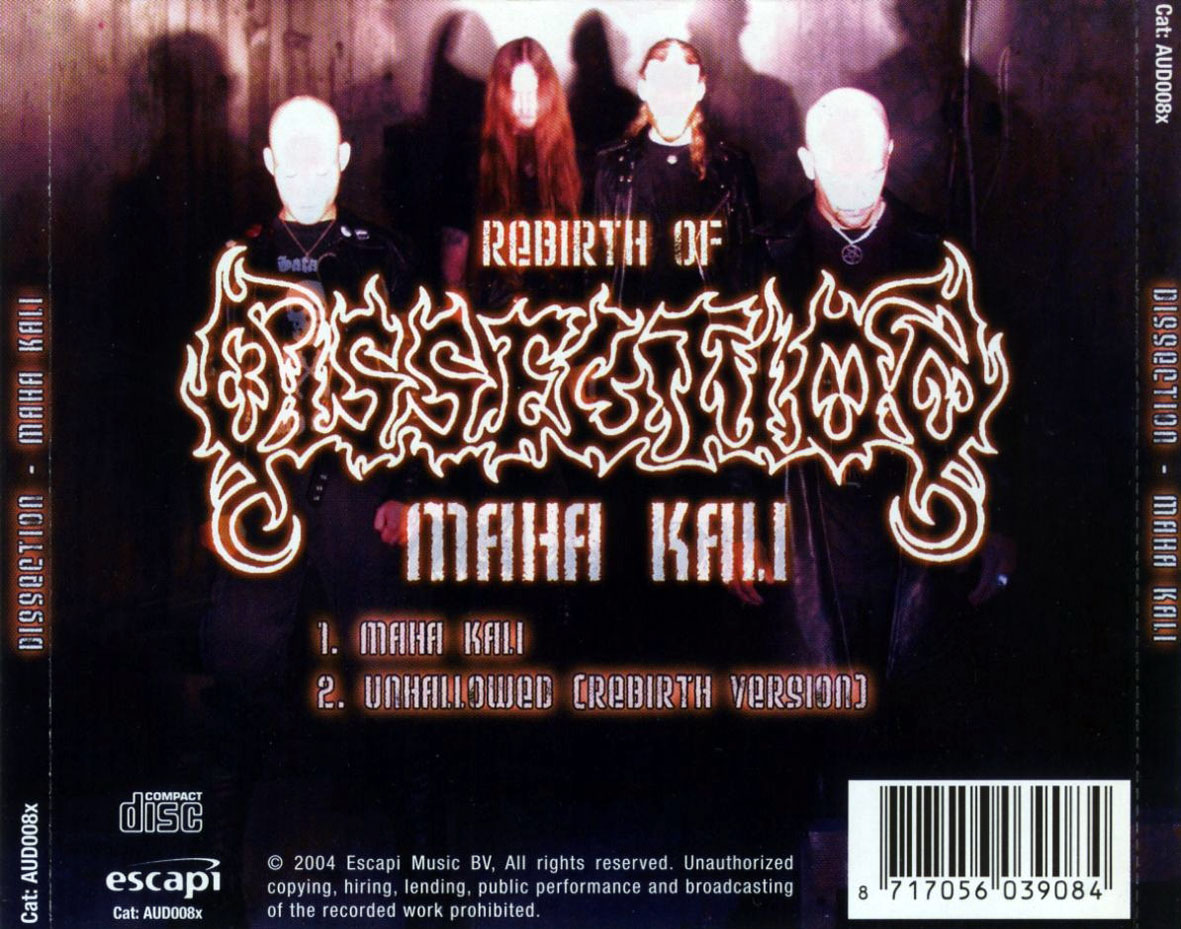 Cartula Trasera de Dissection - Maha Kali (Cd Single)