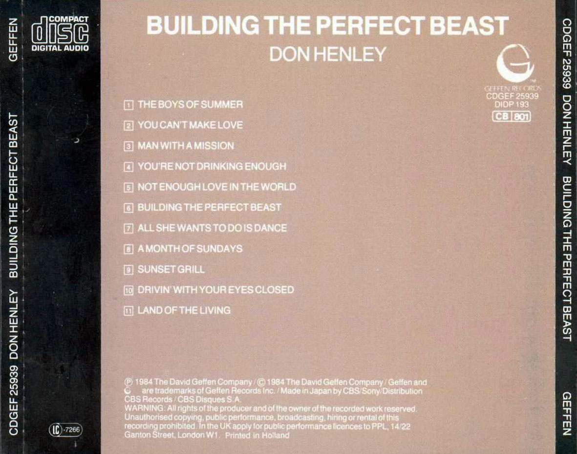 Cartula Trasera de Don Henley - Building The Perfect Beast