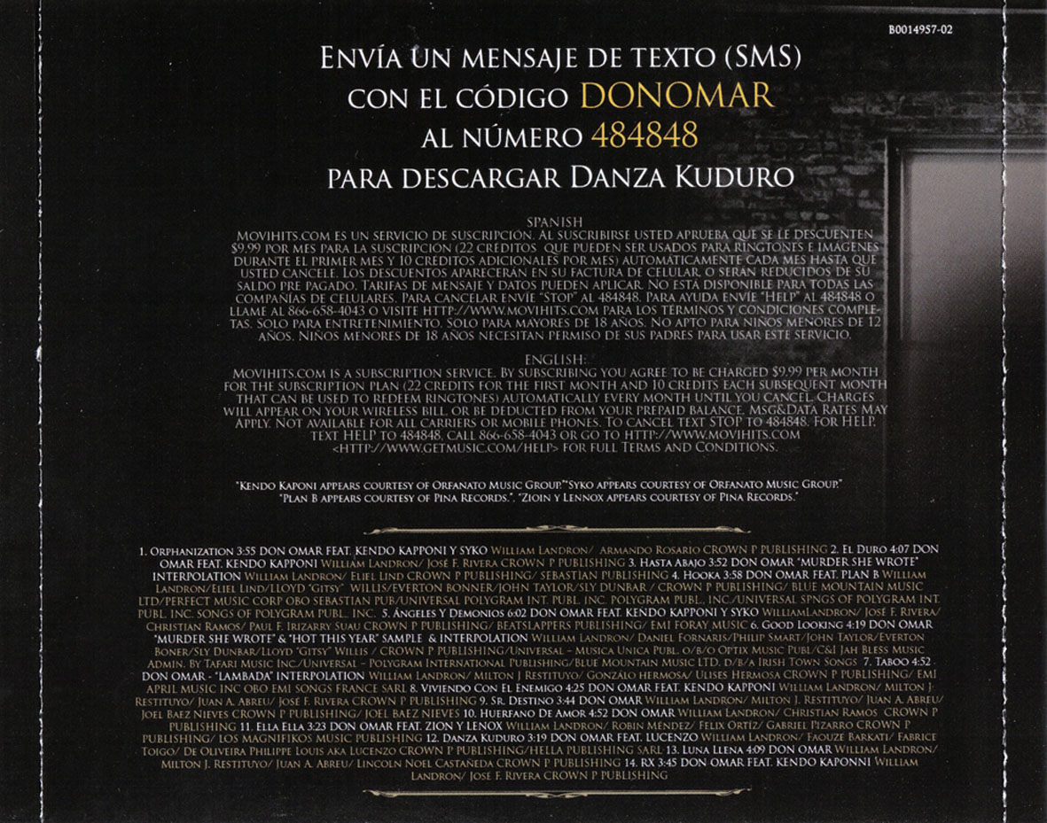 Cartula Interior Trasera de Don Omar - Meet The Orphans