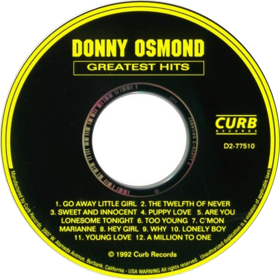 Cartula Cd de Donny Osmond - Greatest Hits
